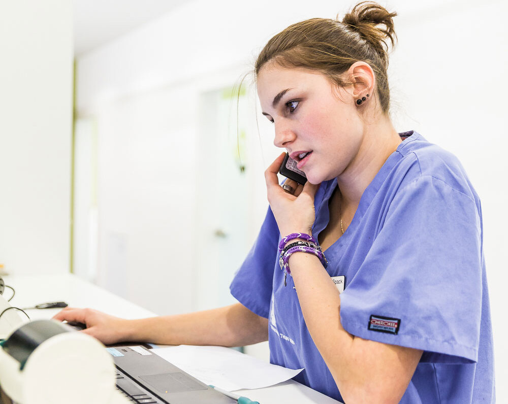 Tiermedizinische Praxisassistentin am Telefon