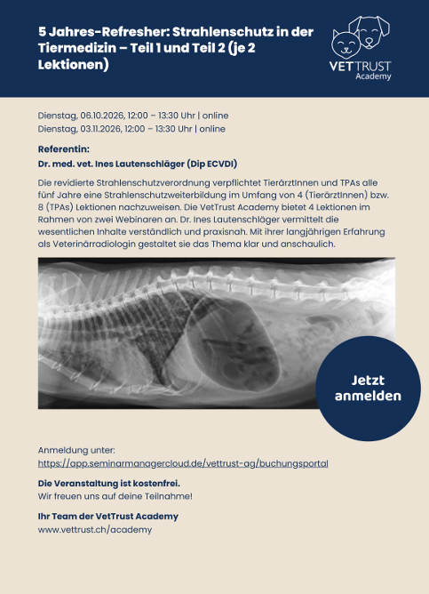 VetTrust Academy - 5 Jahres-Refresher: Strahlenschutz in der Tiermedizin 